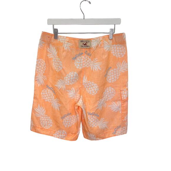 Hollister Mens Medium Neon Orange Pineapple Bermuda Board Shorts Swim Trunks - Picture 2 of 12